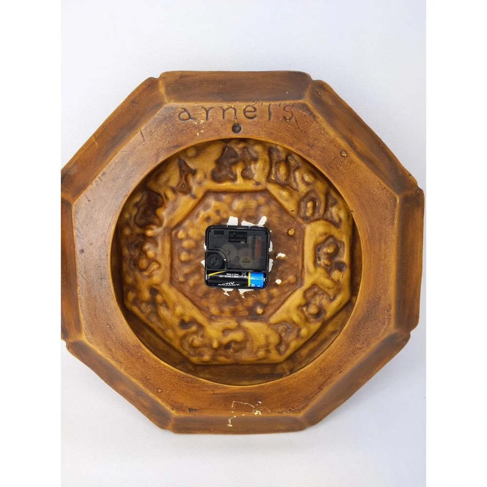 Arnel's Wall Clock Brown Vintage Mid Century Ceramic Octagon Faux Wood Grain